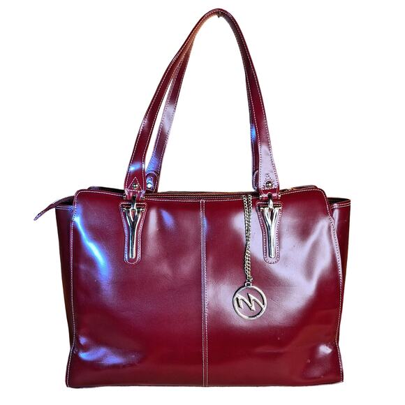 Mcklein USA Glenna Leather Shoulder Tote, 97555 large red leather bag trendy - Picture 2 of 5